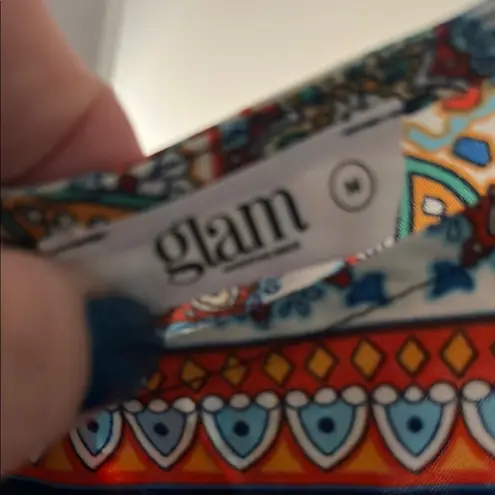 Glam Blue and Tan Asymmetrical Flutter Sleeve Blouse