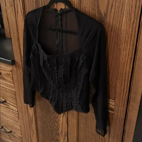 vintage Lillie Rubin Black Lace Corset Long Sleeve top Square Neck whimsygoth Size L