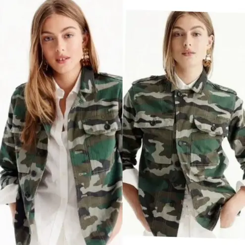 J Crew Utility Shirt Jacket Camo Size Small Cotton Shacket Camouflage Small Green