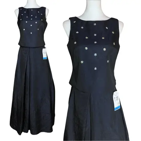 Vintage NWT 90s Y2K Navy Blue A Line Prom Dress Sequin Daisies. XS/S. Whimisgoth
