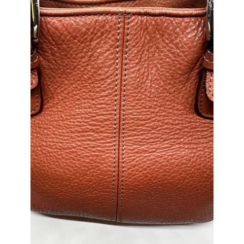 Tignanello Leather Satchel Top Handle Bag Big Buckle Detail Orange Purse Silver