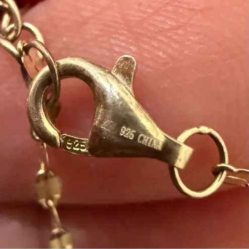 925 Gold Over Silver Vermeil Pave Heart Pendant Twisted Chain Necklace 2.2g.