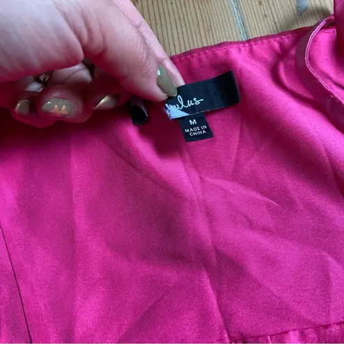 NWOT Lulus Radiant Perfection Hot Pink Floral Print Wrap Midi Dress Red Size M