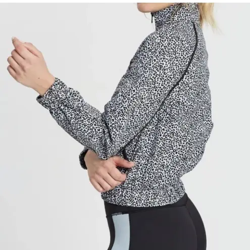 All Fenix White Leopard Crop Jacket Zip Snap Closure Size Small Black