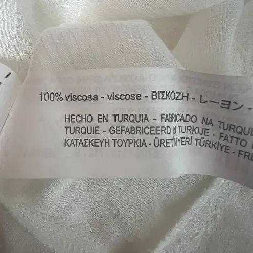 Bershka White Flared 3/4 Sleeve Ruffle Hem Top Size Small Beach Boho Lightweight