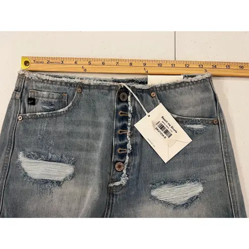 Kancan Distressed Denim Shorts Frayed Hem High Rise Button Fly Size S NWT Blue