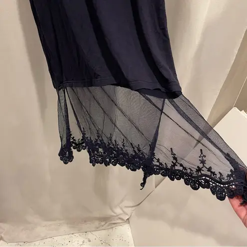 Cute navy mesh and lace hem top Origami by Vivian flowy Whimsigoth fairy Blue