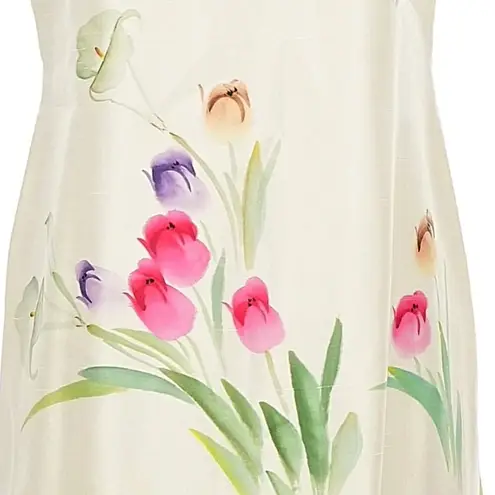 Vintage Simply Silk 100% Silk Floral Painted Tulips Tunic Kimono Size 6 Small Pink