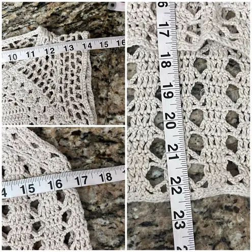 Cyrus Open Knit Sheer Crochet Blouse Women’s Beige Cottagecore Coquette Top M