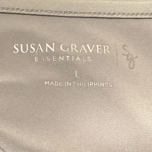 Susan Graver Susan Graver Scoop Neck 3/4 Sleeve Pullover Blouse Flowy Grey Beige Large