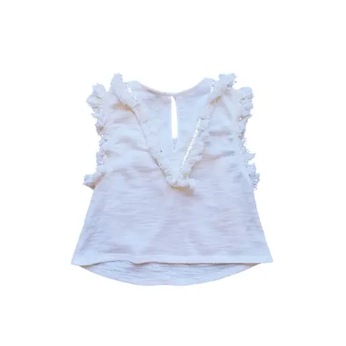 Suboo Castaway Sleeveless Crop Top White Fringe Lattice 0 Boho Western Cowgirl