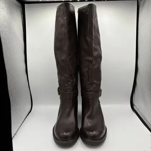 Zodiac  Georgia Knee High Boot 8.5M Brown Riding Heel Tall Lug Buckle Moto
