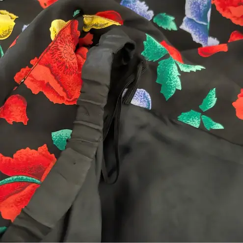 Vintage 80s Arnold Scaasi Boutique Couture Silk Floral Ruched Party Dress 12 Black