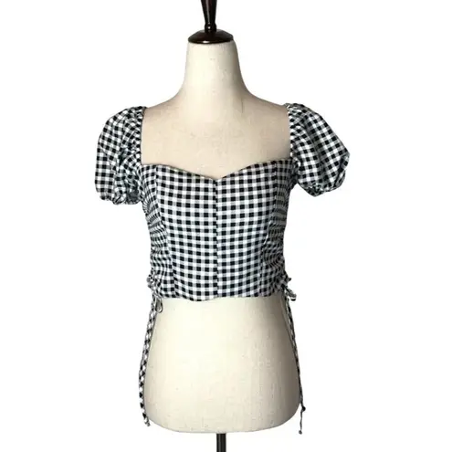 Likely Black And White Gingham Cavanaugh Puff Sleeve Cropped Corset Top Size S