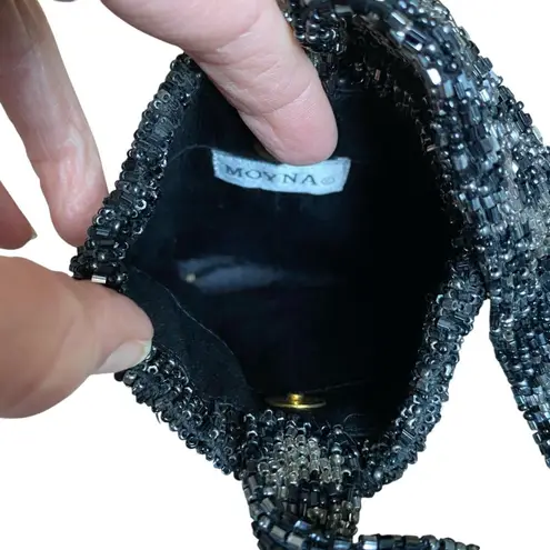 Moyna vintage black and silver beaded women's mini purse handbag wristlet