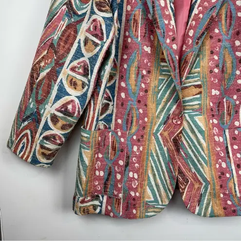 Vintage 80s 90s Pastel Retro Funky Blazer Jacket Sz 16 Boho Aztec Western Print Pink