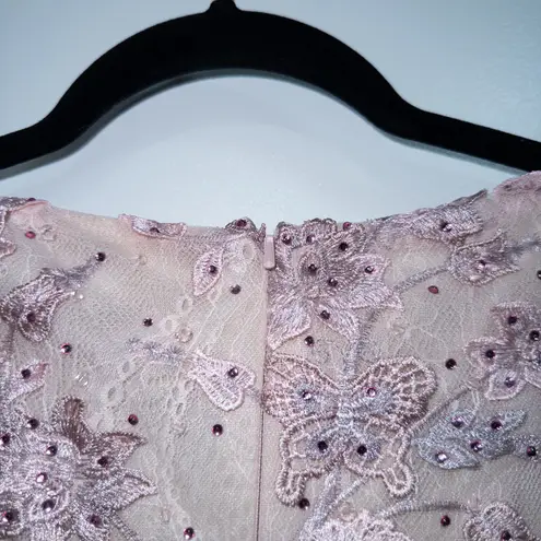 Mac Duggal 70224 Rose Pink Floral Applique Long Sleeve Illusion Gown Size 12 NWT