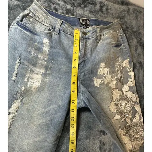 AZI Embroidered Beaded Boot Cut Blue Jeans Size 8