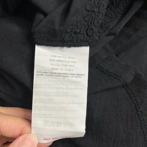 Odd Molly Black Dress Sz 4 Long Sleeve V Neck Eyelet embroidered