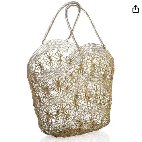 Shiraleah NWT  Large Felicity Basket Purse Gold Floral Metal