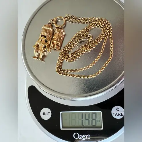 Vintage Hawaiian Tiki Pendant Necklace Gold Tone Chain Tribal God Charm Jewelry