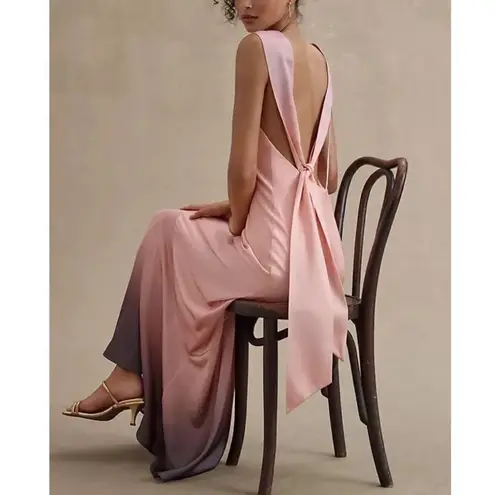 Significant Other Women’s Lana Tie Back Pink Ombre Cowl Neck Satin Maxi Dress 10