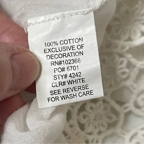 Blue Island White Crochet Trimmed Tunic Dress / Coverup, Medium