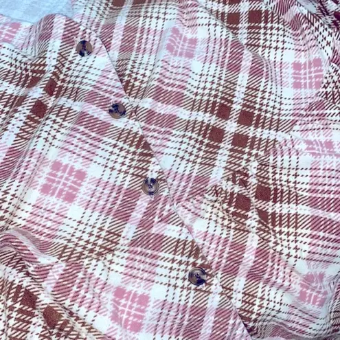 indigo. Rose pink plaid boho babydoll top size 2X