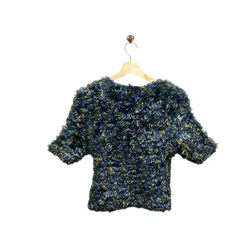 Gantos Vintage 90s Eyelash Cropped Sweater Blue Size M Retro Soft Casual Boho Size M