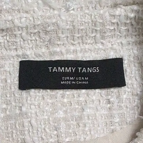 Tammy Tangs White Tweed Frayed Trim Button Front Jacket Long Sleeve Size M Size M