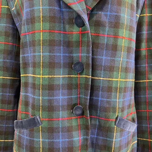 Pendleton Plaid Blazer Tuxedo Style Wool Velvet Trim Blue Jacket Tartan Punk