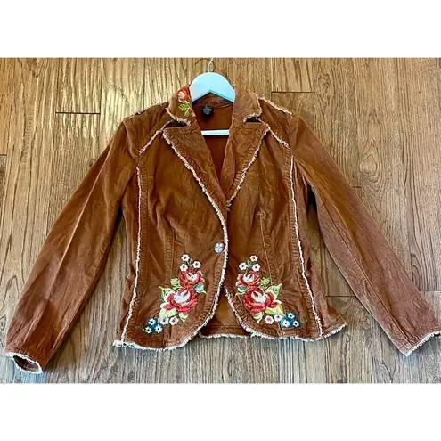 Kikit Jeans Y2K brown corduroy embroidered floral jacket small
