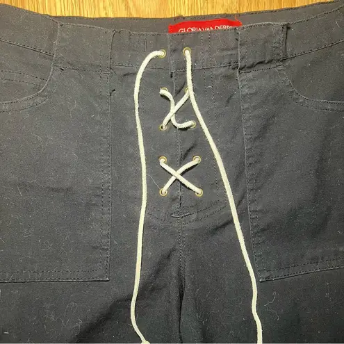 Gloria Vanderbilt Cropped Capri Pants Womens 8 Embellished Black Lace-Up Tie Y2K