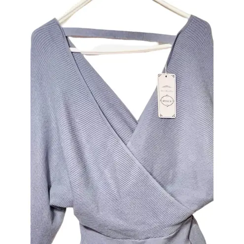 Zesica Womens Sweater Size XL Blue Gray Long Sleeve Pullover V Neck Peplum NWT