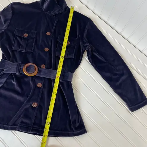 One Step Up Women’s Velour Purple Belted Button Down Shirt Size S