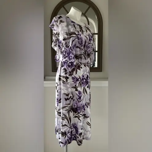 Connected Apparel Daphne Lavender Floral Chiffon Popover Dress, Petite Size 14