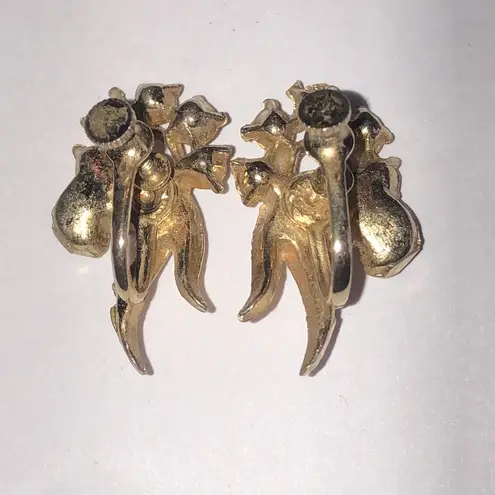 Elegant Vintage Gold Tone and Blue CZ Floral Screw Back Earrings