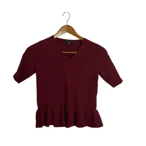 Ann Taylor  Red Maroon Elbow Sleeve Wool Blend Peplum Sweater