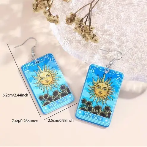 None The Sun Tarot Card Dangle Earrings NWT