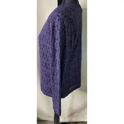 Coldwater Creek Women's Purple Floral Long Sleeve Crochet Lace Top Shirt Medium