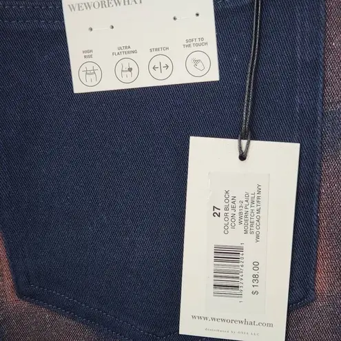 We Wore What Women's Navy and Brown Plaid Jeans Size 27 NWT Icon Jeans Plaid - Image 7