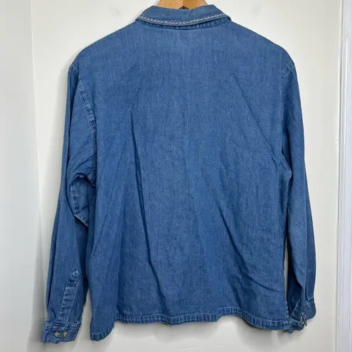 Vintage Maggie & Max Denim Chambray Button Down Blouse Top Size XL embroidered