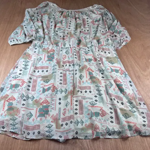 Heart N Crush Plus 1X Boho Peasant Dress Crochet Neckline Multicolor Pattern