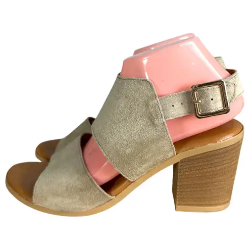 L'Artigiano Lucchese Italy Tan Suede Leather Chunky Heel Sandals EU 40 US 9.5