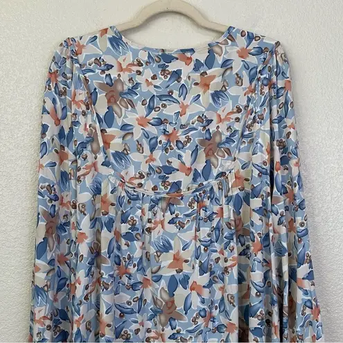Pretty Garden Tie V-Neck Long Sleeves Floral Blouse Top, Size XL