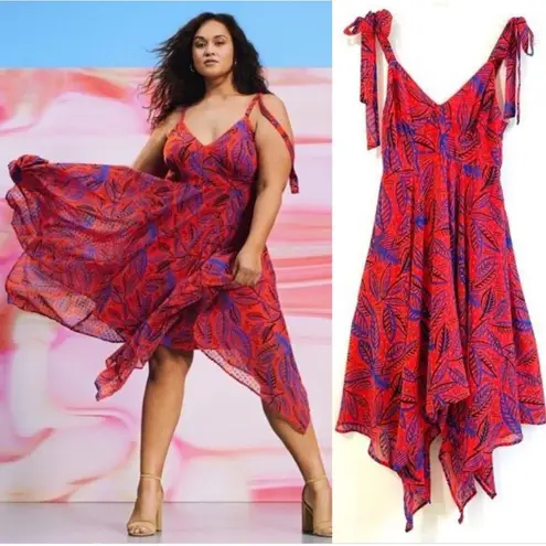 Alexis x Target Red Floral Midi Dress size 2X Handkerchief Hemline