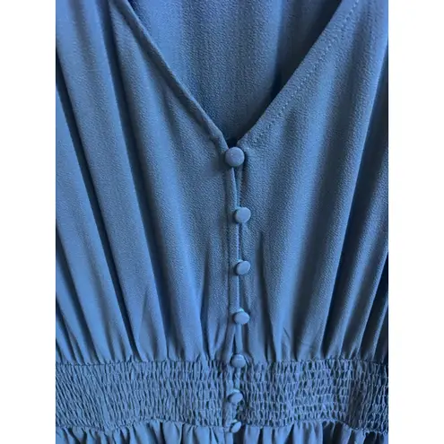 City Chic Blue Button front Maxi Dress Size M/18 Smocked Waist Boho Style