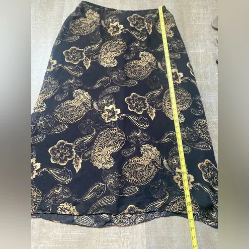 Rena Rowan 90s Vintage 100% Silk Maxi Skirt Dark Floral Paisley Black Tan Plus Size 16 Boho