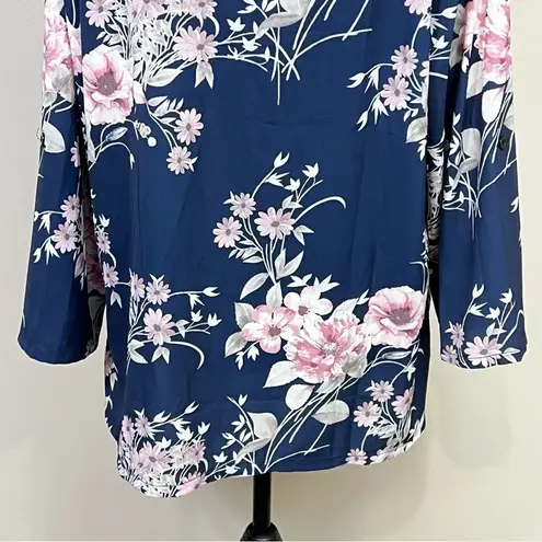 Women Long Sleeve Shirt Tunic Tops Flower Print Blouse Shirts Blue Pink Size XL