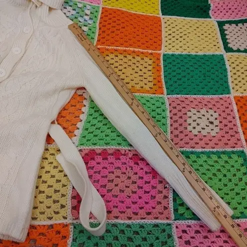 it's our time Size Medium M Long Sweater Tie Comfy Knit Button Long Sleeve Ivory